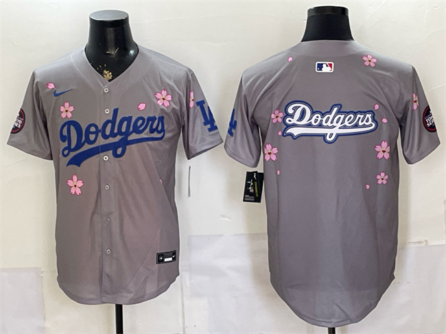 Men's Grey Los Angeles Dodgers Team Big Logo 2025 Tokyo Series Limited Stitched Baseball Jersey